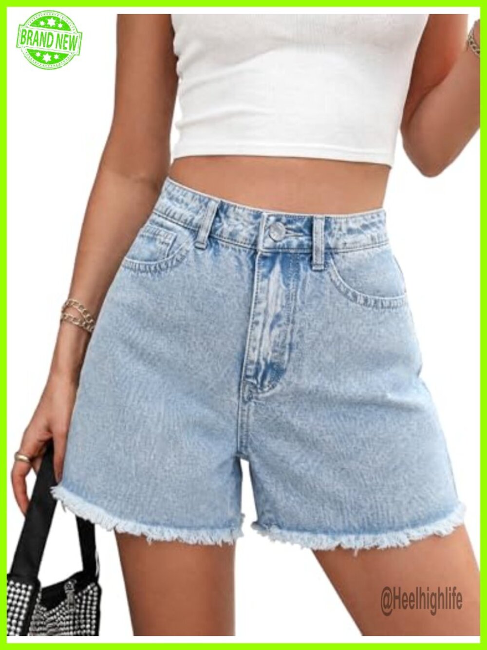 High Waisted Frayed Raw Hem Jean Shorts Women Denim